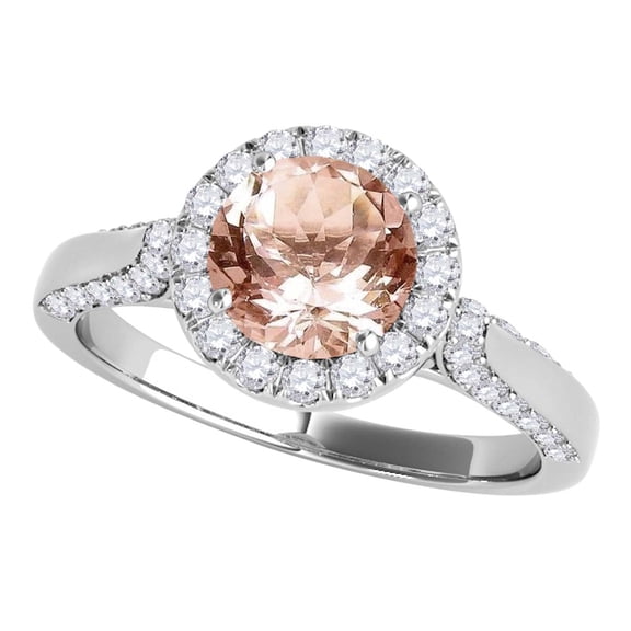 Mauli Jewels Engagement Rings for Women 1.35 Carat Halo Morganite and Diamond Engagement Ring Crafted 4 Prong-Setting 14k Solid White Gold