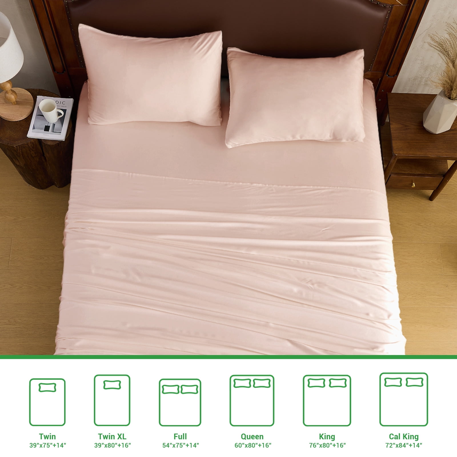 Gogreen 4PC Bamboo Cal King Sheet Set, Deep Pocket Fit 16", Breathable Super Soft Luxury Hotel Style Home Decor Cal King Sheet Set, Gift for Women, Men - 2 Pillowcases, 1 Flat Sheet, 1 Fitted Sheet