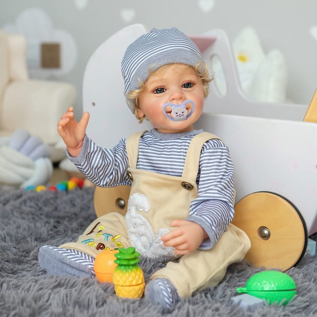 Reborn Baby Doll TERABITHIA, 55 cm, pelo rizado, rubio y enraizado