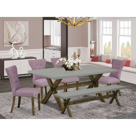 East West Furniture X797Ga740-6 - 6-Piece Modern Dining Table Set - 4 Padded Parson Chair and a Wood Dining Table Solid Wood Frame