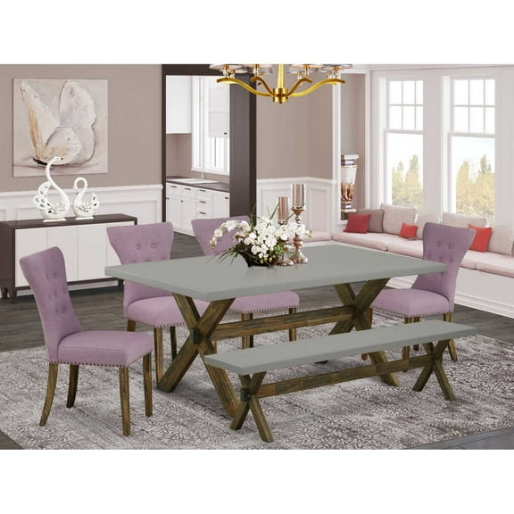 East West Furniture X797Ga740-6 - 6-Piece Modern Dining Table Set - 4 Padded Parson Chair and a Wood Dining Table Solid Wood Frame