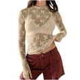 thumbnail image 2 of Jinhomg Women's Mesh Tops Elegant Lace Floral Sheer Blouse Casual Comfy Long Sleeve Mock Neck See Through Layering Top 90 off Clearance Sale Khaki XL, 2 of 9