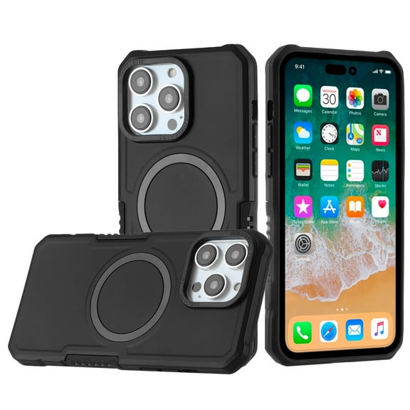Case for Apple iPhone 12 Pro Max Hybrid Grip Metal Ring Compatible with MagSafe For Wireless Charging Shockproof Phone Cover fit iPhone 12 Pro Max - Black