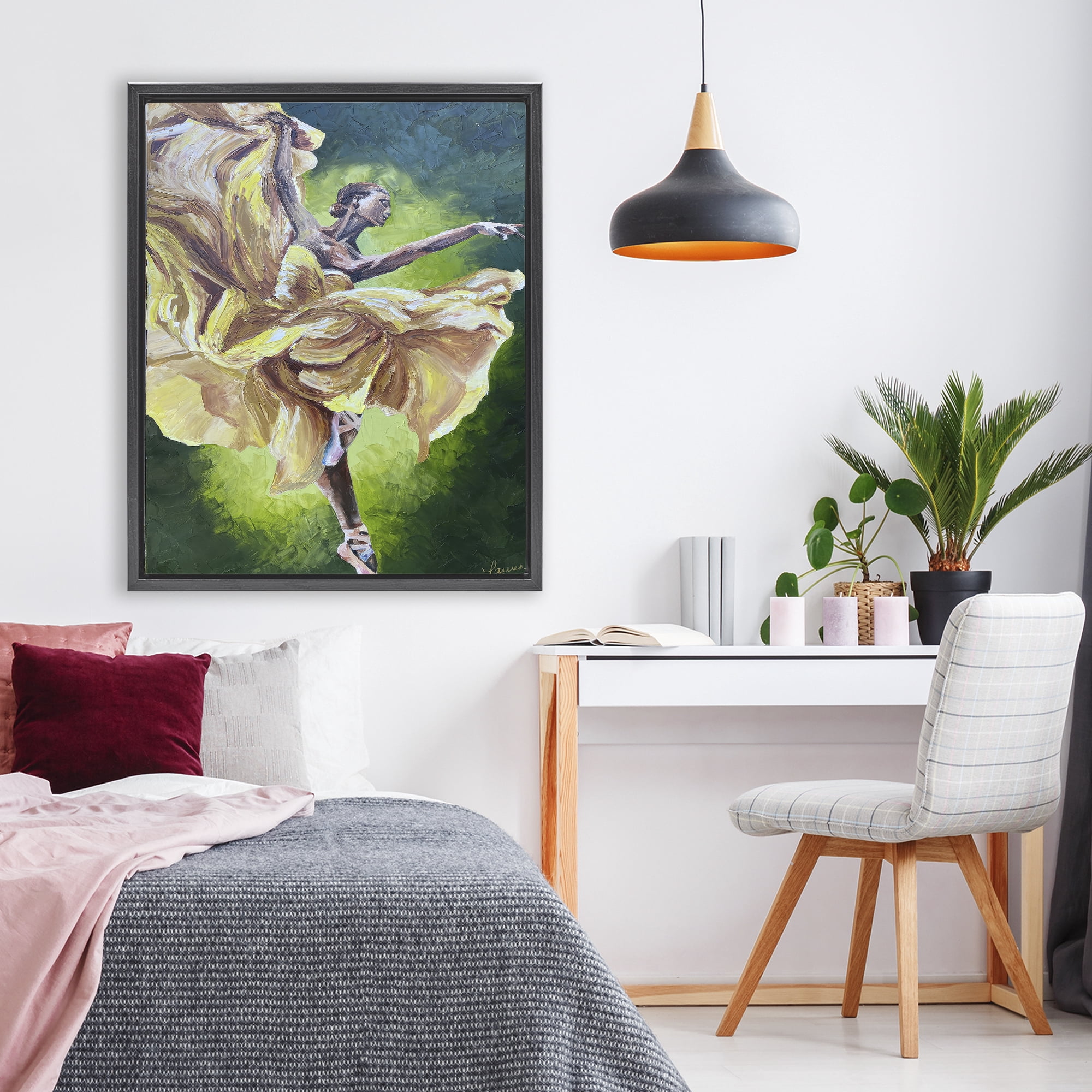 Stupell Industries Primavera Ballet Dancer Black Framed Floater Canvas Wall Art, design by Lauren Luna