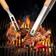 thumbnail image 4 of 4 herramientas para barbacoa, accesorios de barbacoa de acero inoxidable premium con mango de madera, kit de barbacoa portátil con bolsa para camping, viajes, jardín, regalos para hombres (4 piezas), 4 of 5