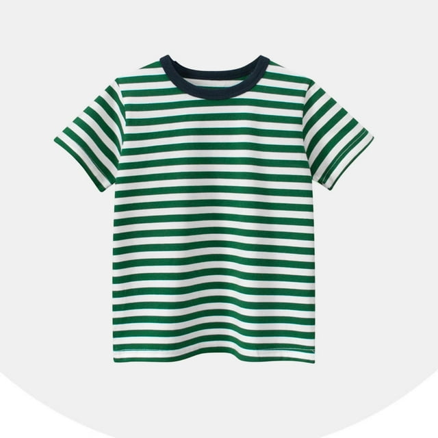 Blusas y camisas de manga corta con cuello redondo Camiseta de rayas de manga corta con cuello redondo de verano para niños Top informal versátil para bebés para usar al aire libre Conjunto de poliést