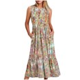 thumbnail image 1 of Fankiway Robe Longue Ample Sans Manches à Poches Col Rond Imprimé Robes d'Été pour Femmes Liquidation Robes pour Femmes Grande Taille Liquidation, 1 of 4