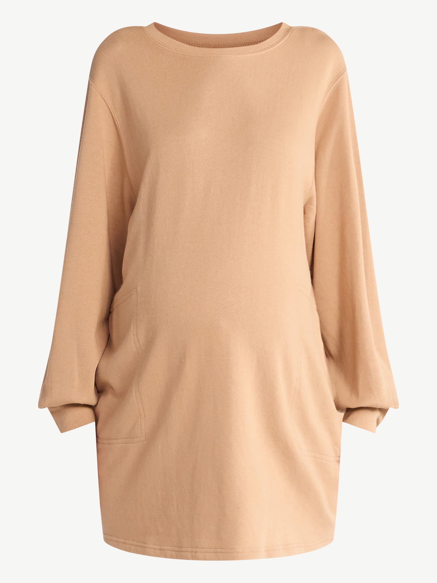 Time and Tru Women's Maternity French Terry Sweatshirt Dress with Long Sleeves, Sizes S-XXL