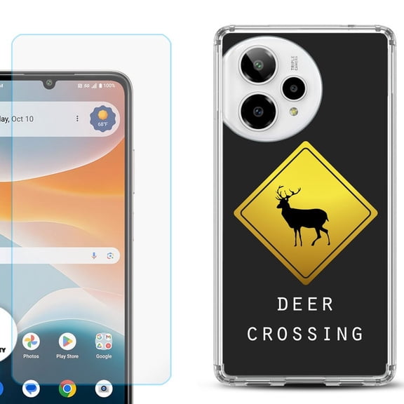Phone Case for Cricket Icon Pro 2026, with Screen Protector, by OneToughShield - Road Sign Deer