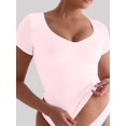 thumbnail image 6 of Womens Short Sleeve Deep V Neck Tops Shirts Fitted Cotton Summer Tshirt Tee Pink M, 6 of 9