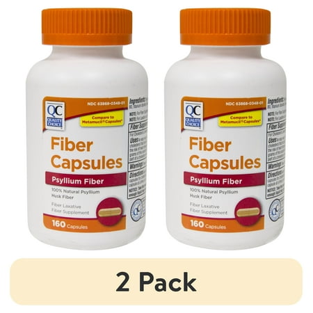 (2 pack) Quality Choice Fiber Capsules 100% Natural Psyllium Husk 160 Each