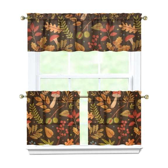 Rod Pocket Kitchen Curtain Set 3-Piece, 27.5x36 Inch Valance & Tier Drapes, Polyester Pongee Cafe Curtains for Living Room, Bathroom, Farmhouse Rustic Country Window Treatments.