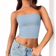 thumbnail image 7 of Striped Tube Tops for Women Teen Girls Strapless Off Shoulder Y2k Crop Bandeau Top Sleeveless Base Tee Summer (L, Sky Blue), 7 of 7