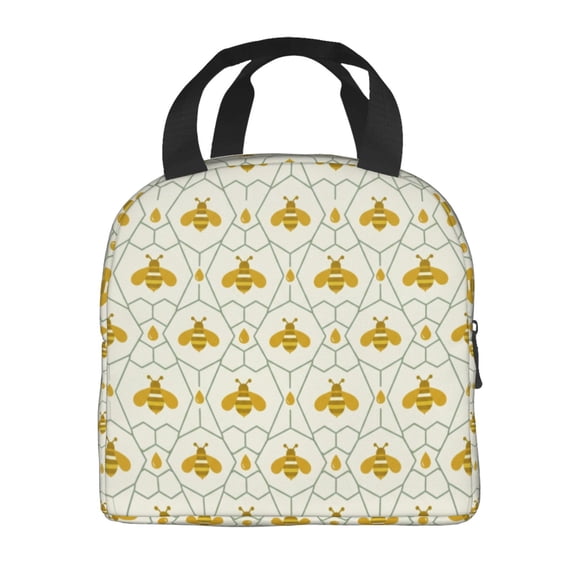 Bees Honeycomb Insulated Lunch Bag For Women Men Reusable Lunch Box Cooler Bag Large Leakproof Lunch Tote For Adult Work Picnic Camping Beach Office