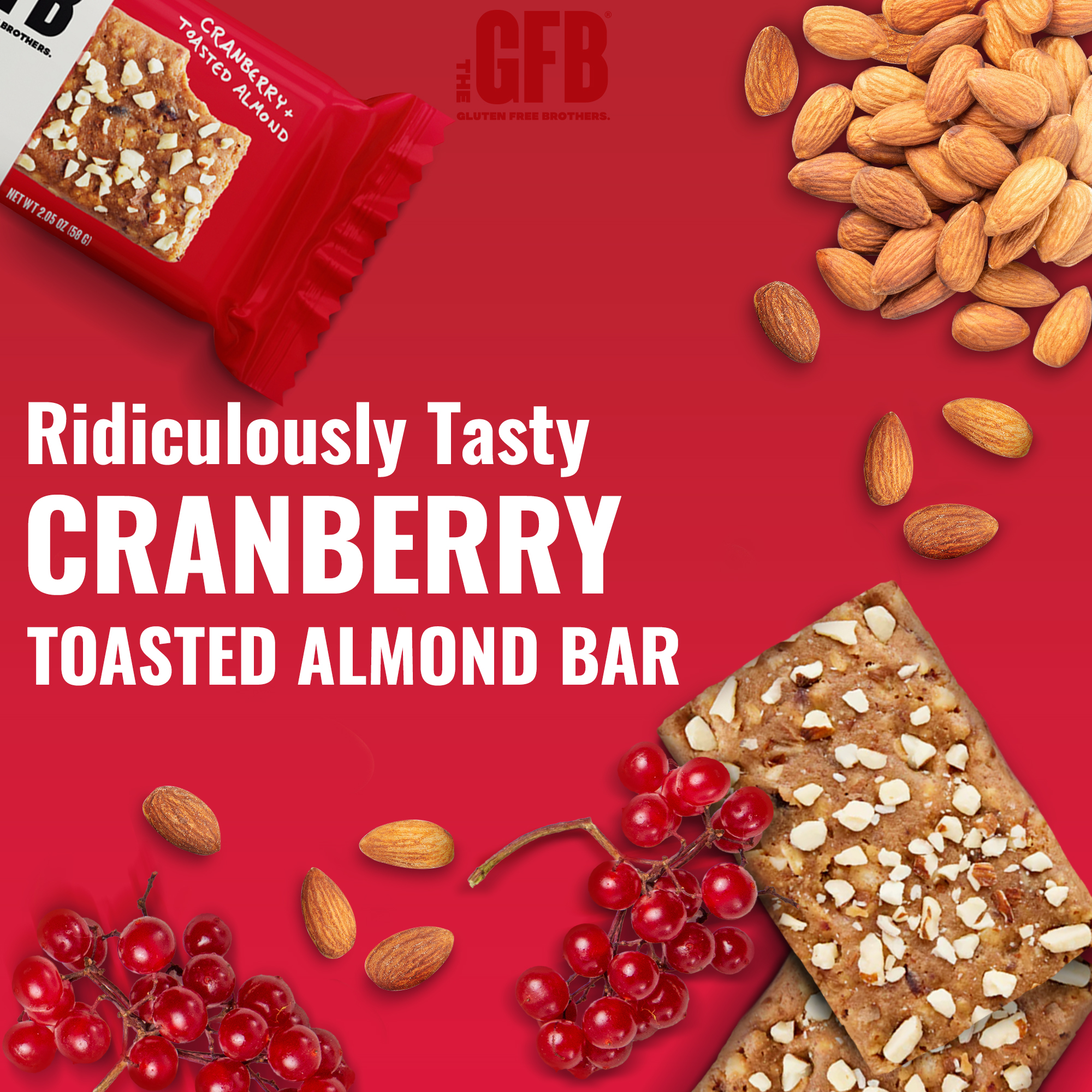 The Gluten Free Brothers – The GFB Snack Bars – Cranberry Toasted Almond – Vegan, 2.05 Oz (12 Count)