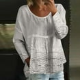 thumbnail image 2 of Holzkary Boho Tops for Women Floral Embroidered Lace Patchwork Half Sleeve Crewneck Shirt Vintage Casual Peasant Blouse New Solid Color Loose Large Size Long Sleeved T Shirt White S, 2 of 5