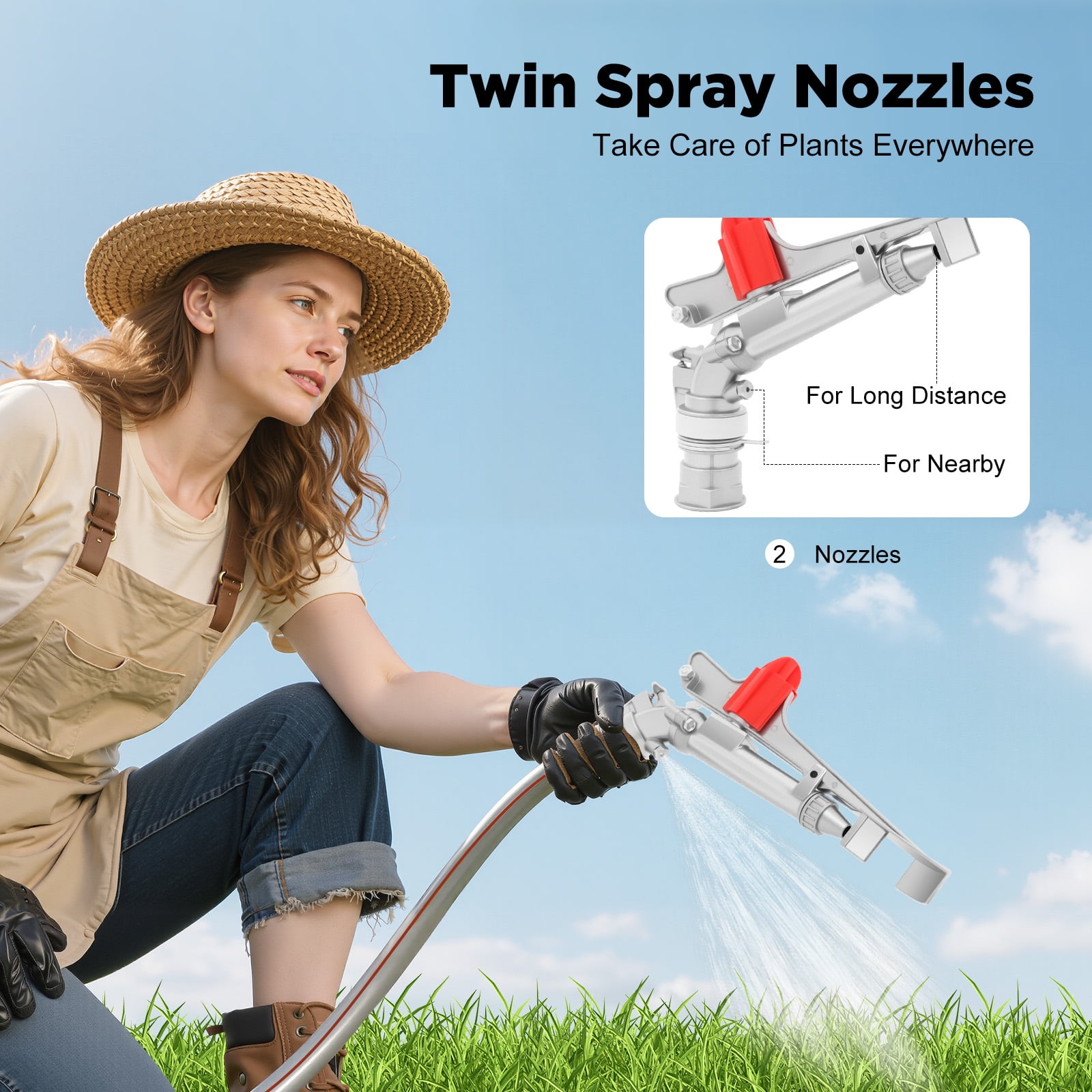 2 Inch Irrigation Spray Gun, 65-80M Large Impact Area 360 Adjustable Water Sprinkler for Large-Scale Agricultural Irrigation