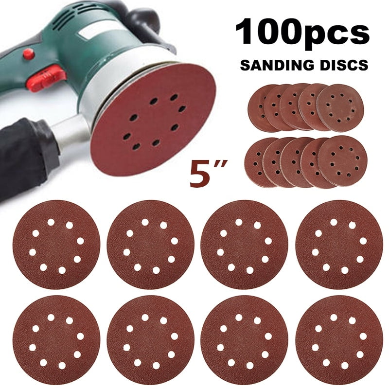 100/200x 125mm 5" Sanding Discs 40 60 80 120 240 Grit Orbital Sander 8 Hole Pads 