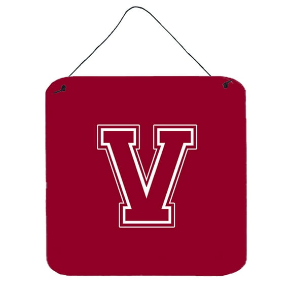 Letter V Initial Monogram - Maroon and White Wall or Door Hanging Prints