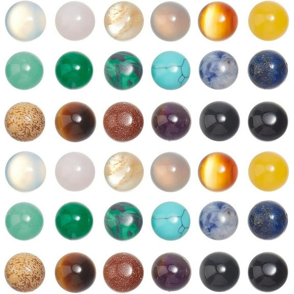 1 Box 36pcs 18 Materals Gemstone Cabochon 8mm Half Round Stone Cabochons Flatback Crystal Quartz Stone for Earring Necklace Jewelry Making