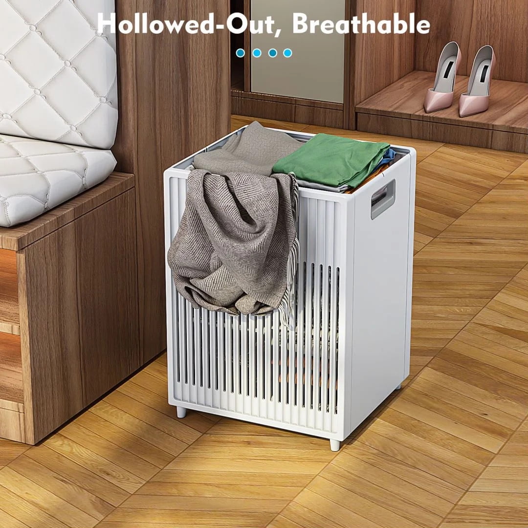 TEAFIRST Laundry Hamper Basket, Foldable Sturdy & Handy Clothes Hampers,Collapsible, White, 40L