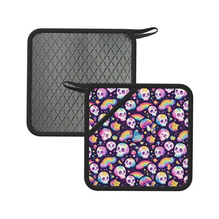 

Sikiie Skull colorful mushroom rainbow Pot Holders Kitchen Insulation Mats Heat Resistant Pot-Holder Oven Anti-Scald Pads for Cooking Baking 7.1*7.1inch