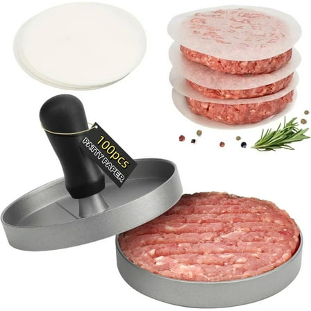 RYLZX Burger Press 100 Patty Papers, Non-Stick Hamburger Patty Maker with Wax Paper, Aluminum Burger Maker for Kitchen BBQ Grill