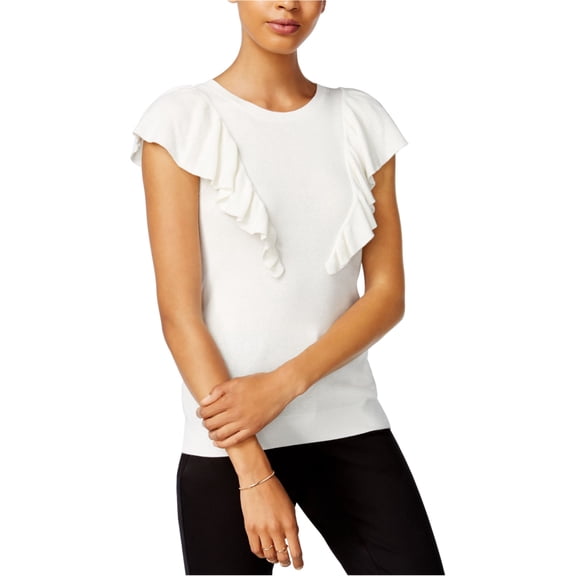 maison Jules Womens Flutter-Sleeve Pullover Sweater, Off-White, Small