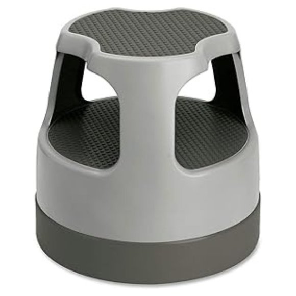 Cramer Scooter Stool, Round, 2-Step, 15", Step and Lock Wheels, 300 lb Capacity, Gray