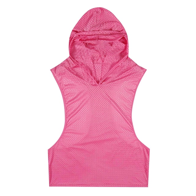 Chbgutlmr T Shirts for Man Sleeveless Hooded Racerback Solid Color Breathable Sports Loose Workout Tops