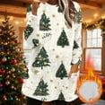 thumbnail image 2 of Women's Long Sweaters with Pockets Sherpa Fleece Christmas Crewneck Pullover Sweatshirt Tunic Tops for Leggings (2XL, Beige|Xmas Tree), 2 of 5
