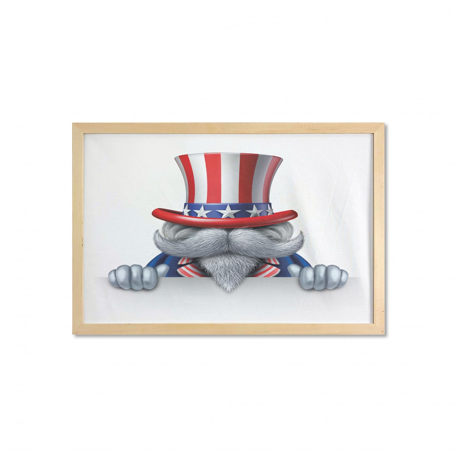 4th of July Wall Art with Frame, Uncle Sam Hat Wearing Cat with Stars ...