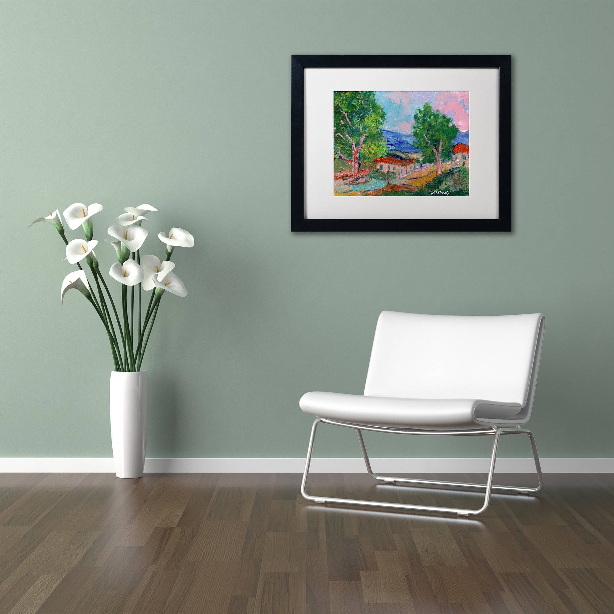 Trademark Fine Art "Tree Valley" Canvas Art by Manor Shadian White Matte, Black Frame