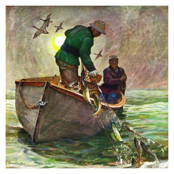 Marmont Hill Fishing with Nets by Mead Schaeffer Painting Print on Canvas