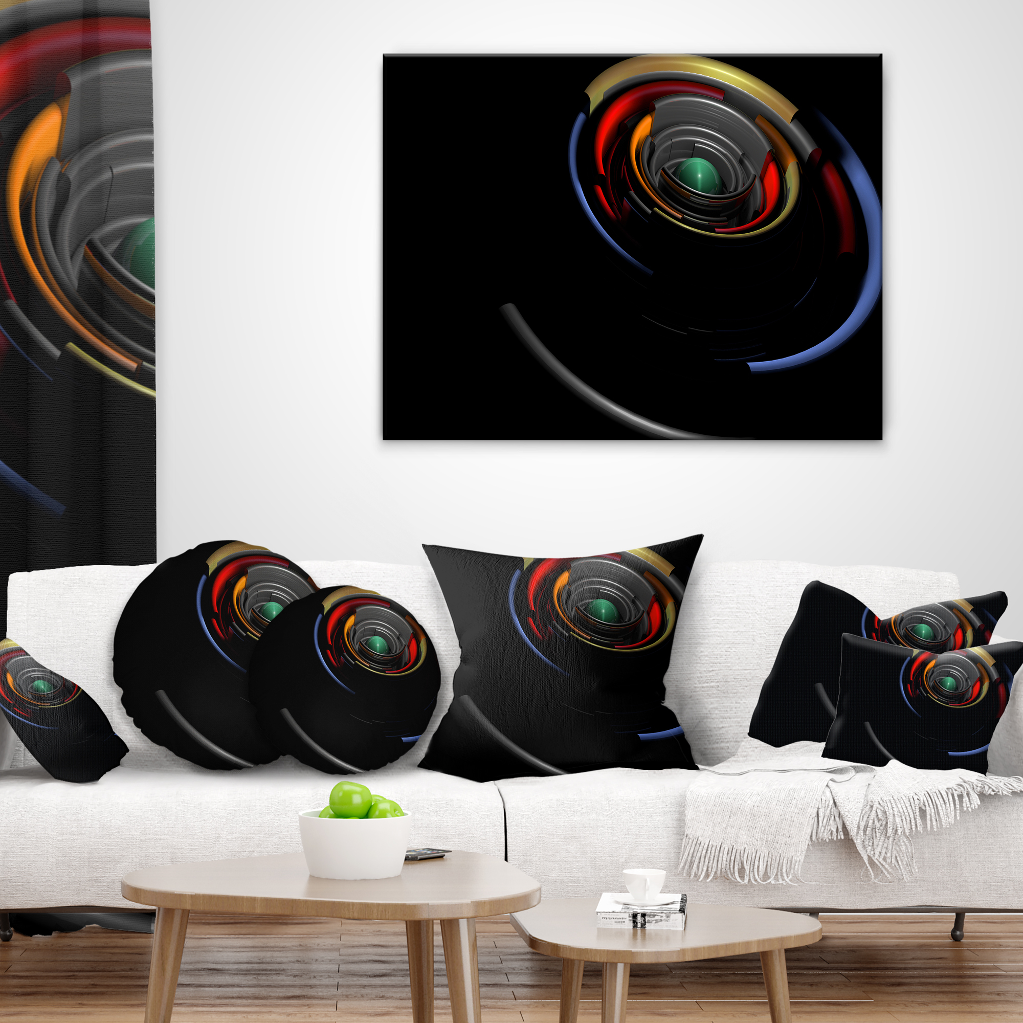 Designart Fractal 3D Circled Stripes - Contemporary Throw Pillow - 16x16