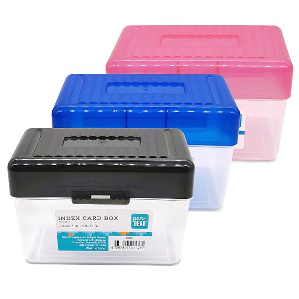 Pen + Gear Plastic Index Card Boxes, 3*5",Pack1,3 Colors 571721957