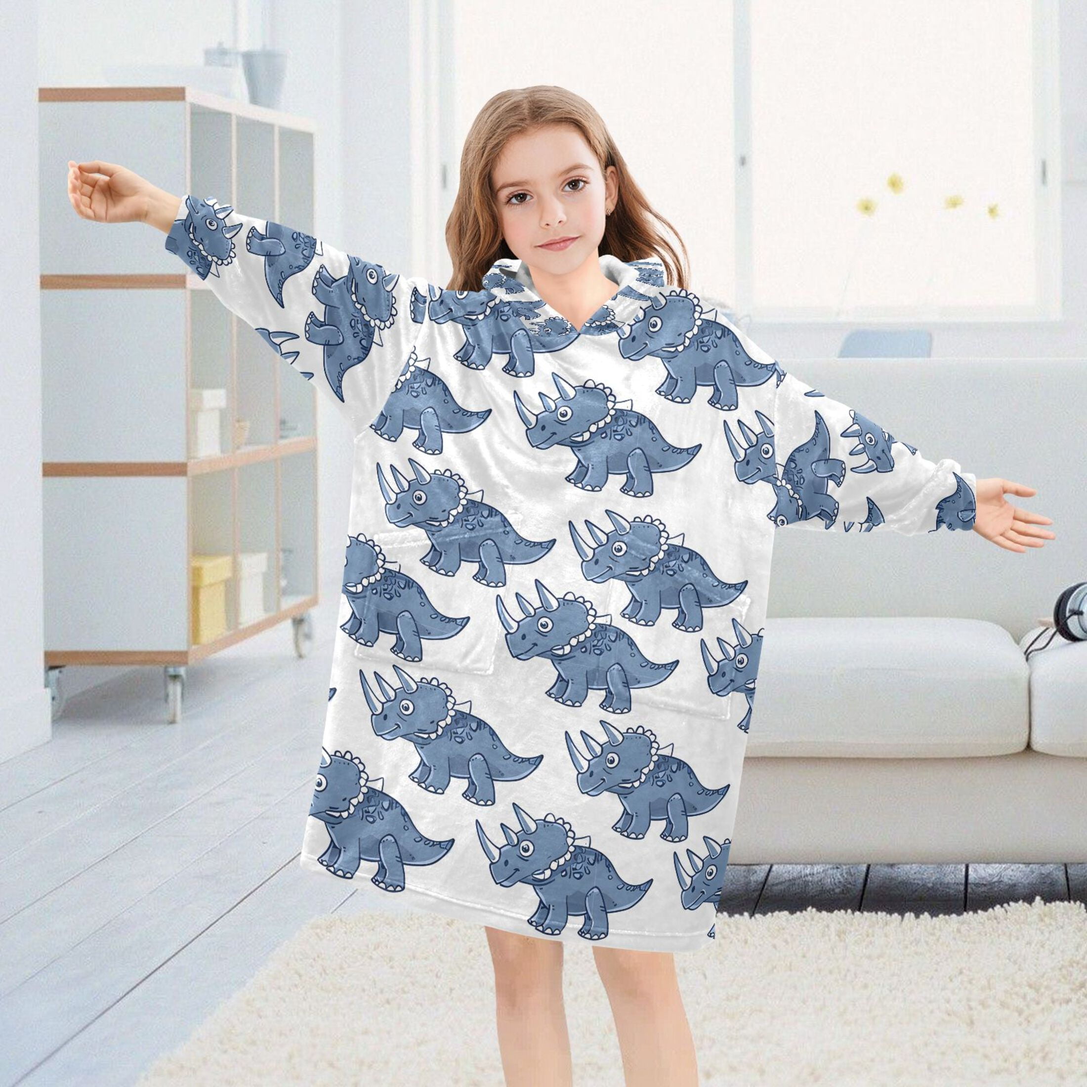 Wearable Blanket Christmas Hoodie for Triceratops Flannel Hooded Blanket with Pockets and Sleeves Suitable