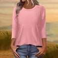thumbnail image 2 of 3/4 Length Sleeve Womens Tops Crew Neck Dressy Casual Blouses Loose Fit Cozy Daily Pleated Shirts for Layering, 2 of 5