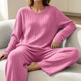 thumbnail image 5 of KICILVS Lounge Sets for Women Ribbed Knit Long Sleeve Top and Wide Leg Pants Set Casual Matching Pajama for Fall Travel Outfit, 5 of 9