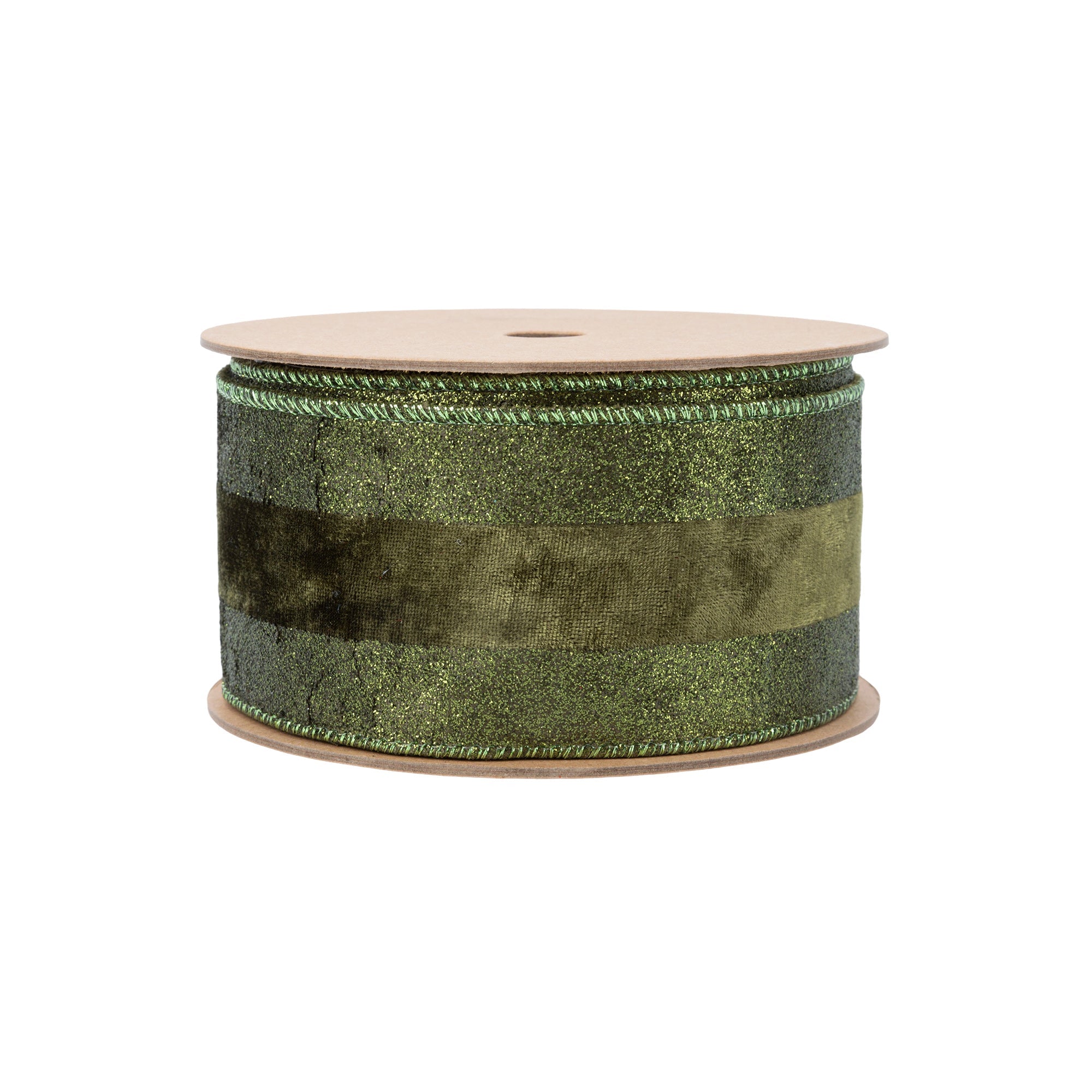 LaRibbons 2 1/2" Wired Ribbon, Dark Glitter with Dark Velvet Stripe, 10 Yard Roll