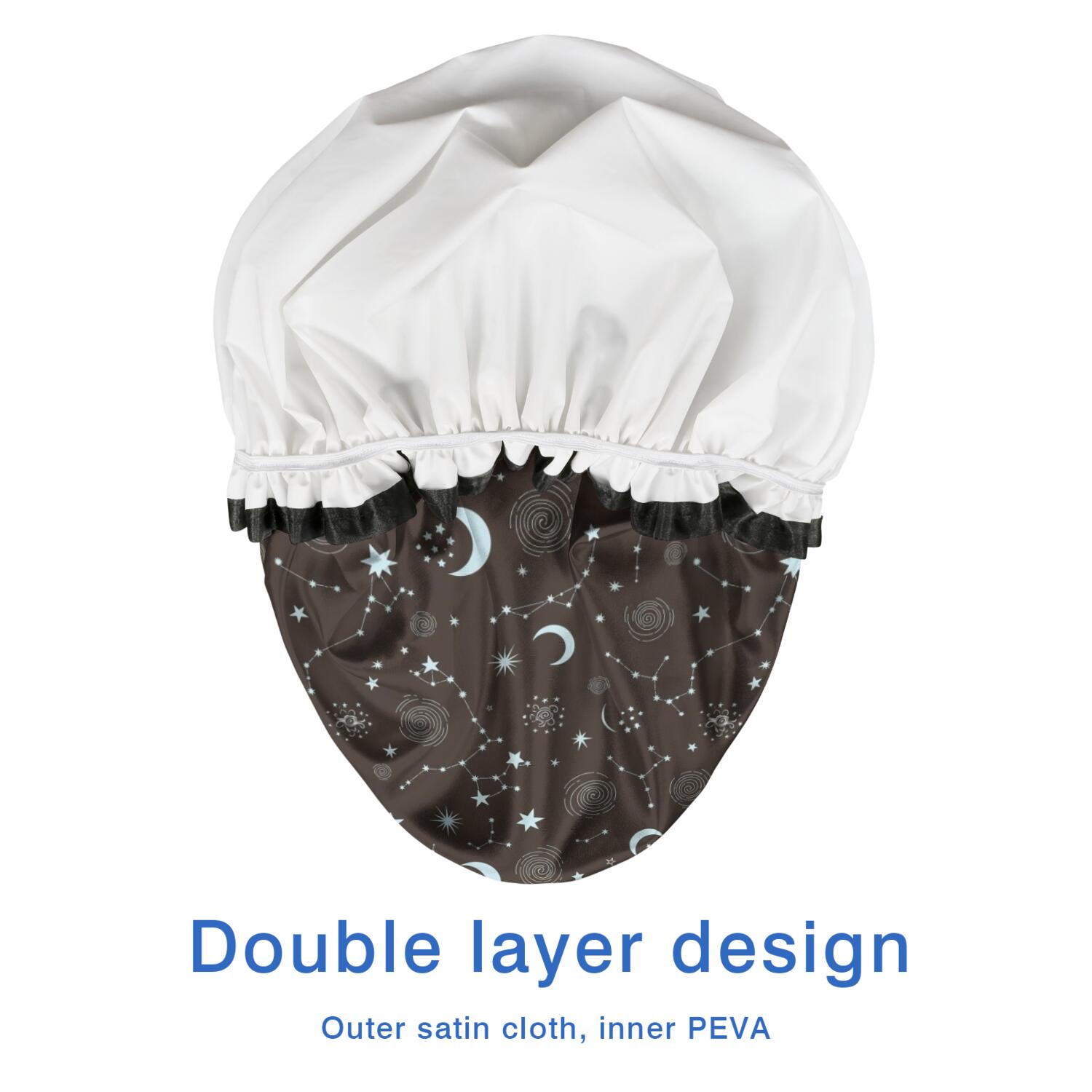 Shower Caps,Brown Star Moon Constellation Pattern Waterproof Shower Cap for Women 4 Pieces,Double Reusable Hair Cover for Shower PEVA Elastic Stretch Hem
