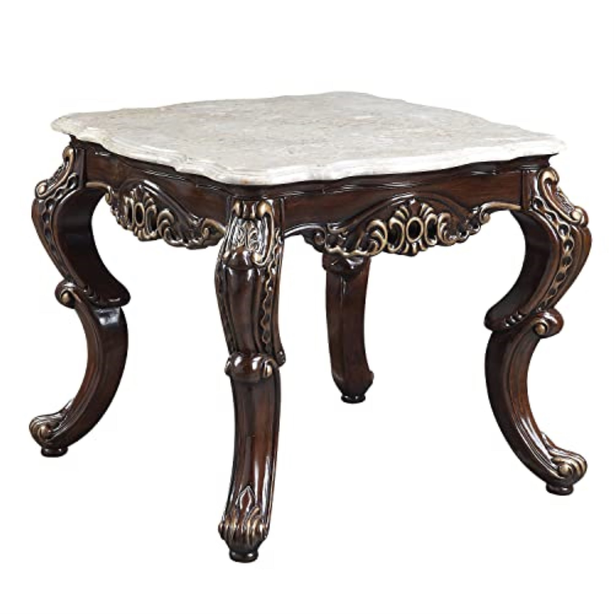 New Stunning Patina Side Table With Gold Finish Metal Legs & A Marble Effect Top 