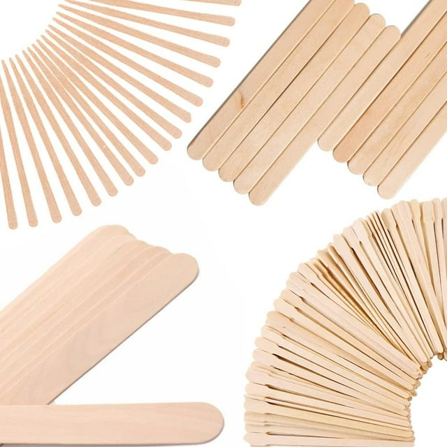 Mibly 4 Style 300 Pcs Assorted Wooden Wax Sticks - for Body Legs Face and Small Medium Large Sizes Eyebrow Waxing Applicator Spatulas for Hair Removal or Wood Craft Sticks