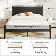 Sha Cerlin Black Oak Queen Size Metal Platform Bed Frame with Wooden Headboard & Underbed Storage, Adult