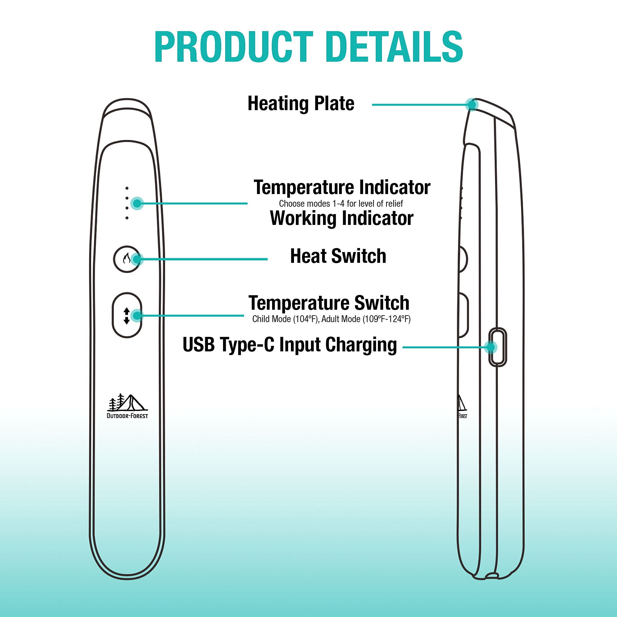 Outdoor-Forest Bug Bite Relief, White Color, Chemical Free, USB Type-C Cable Included