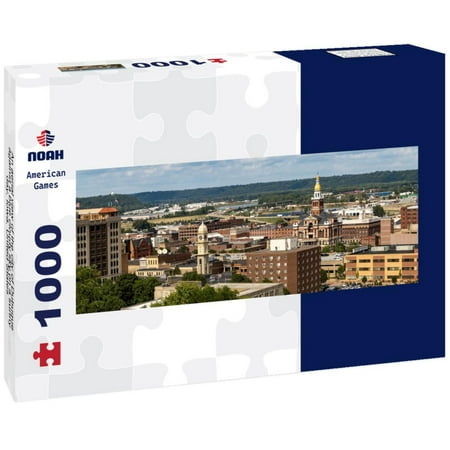 An aerial view of the city of Dubuque against a blue cloudy sky on a sunny day, Iowa, United States 1000pc Panoramic Puzzle