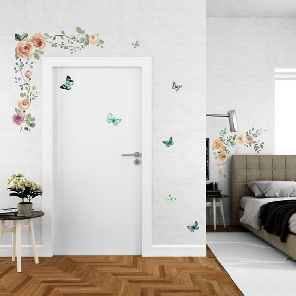 Butterflies Wall Stickers Vine Wall Art Mural Decals Self Adhesive Wall Decals Waterproof Home Wall Decor Wall Decoration for Home Bedroom Bathroom Study Room Living Room