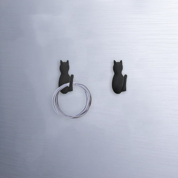Cute Cat Tail Adhesive Hooks | No Drill Wall Hanger for Kitchen, Bathroom & Closet | Strong Stick Key Holder | 2-Pack Black Plastic Hooks