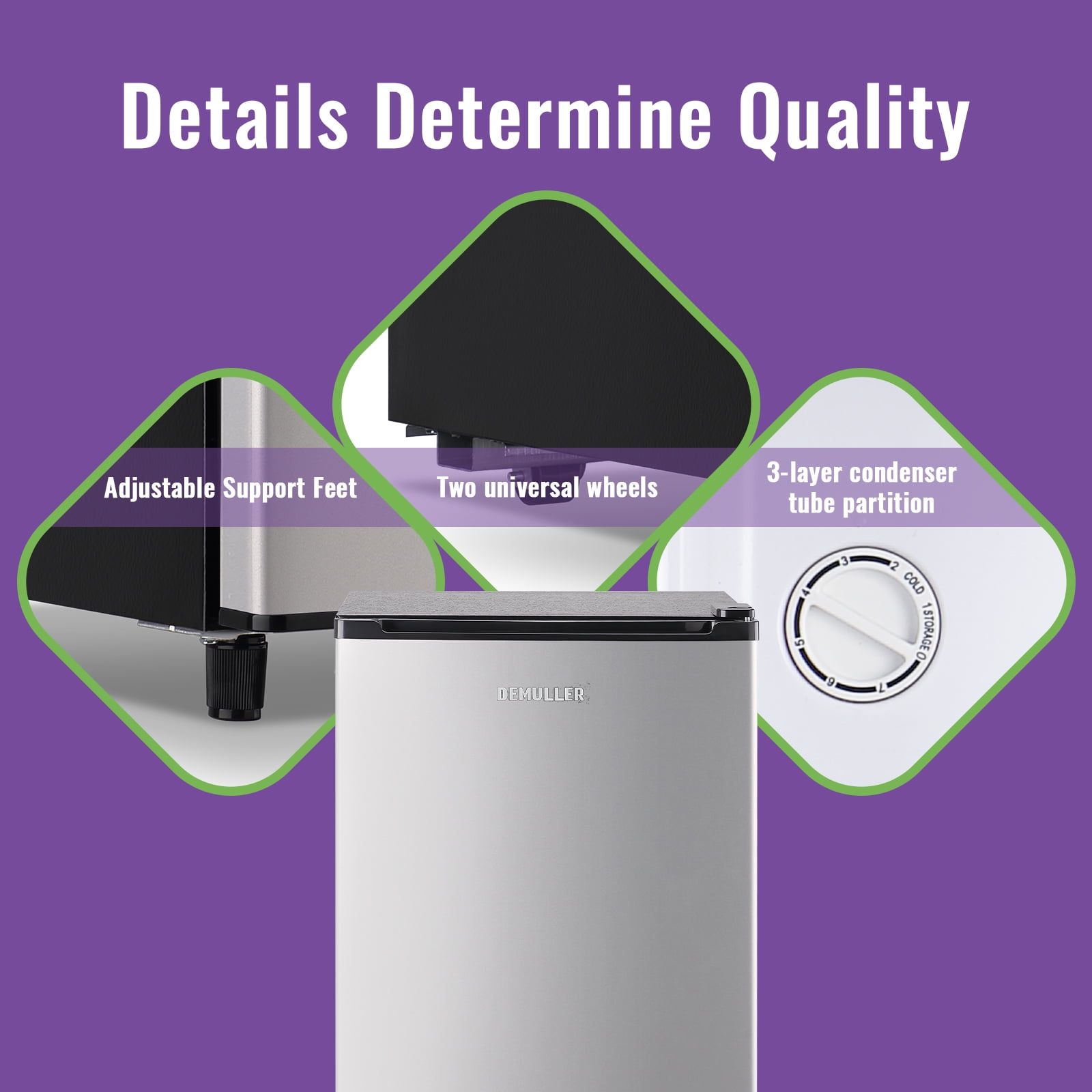 DEMULLER Upright Freezer 3.2 Cu. ft Front Door Freezer Compact Adjustable Thermostat Silver