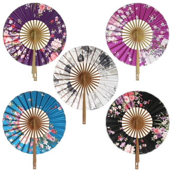 Acahhotxx Pocket Folding Fan, Japanese Flower Pocket Folding Hand Fan Round Party Decor - Black